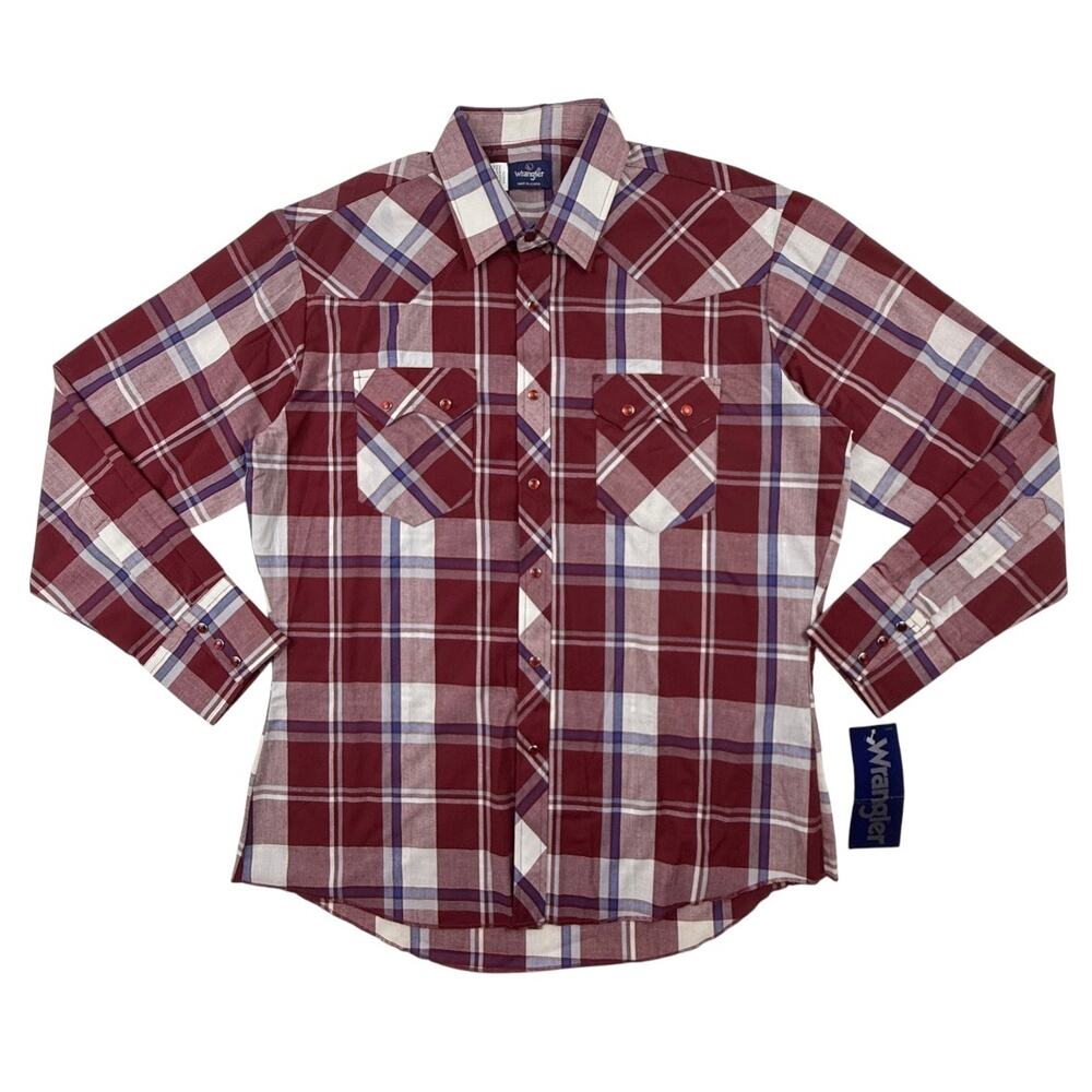 Wrangler Western Shirt Mens Large Plaid Cowboy Work Pearl Snap Longsleeve